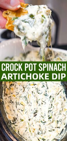 Easy Crockpot Spinach Artichoke Dip, Crock Pot Spinach Artichoke Dip, Crockpot Spinach Artichoke Dip, Slow Cooker Spinach Artichoke Dip, Crockpot Spinach, Cheese Dip Crock Pot, Dip Recipes Crockpot, Spinach Artichoke Dip Easy, Hot Spinach Dip