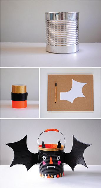 trick-or-treat buckets with tin cans and duct tape, via mer mag