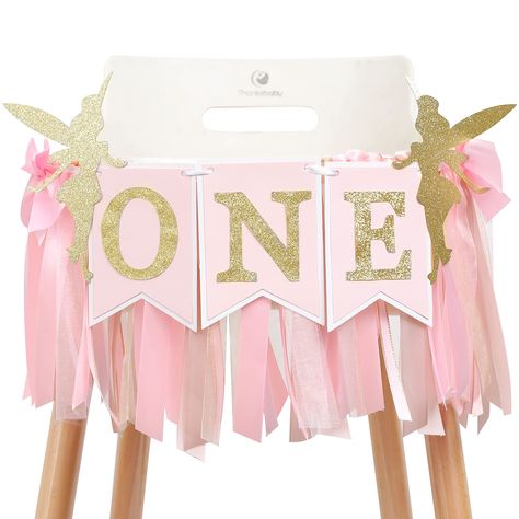 Fairy 1st Birthday, Fairy Party Decorations, 1st Birthday High Chair, Tinkerbell Fairy, Birthday High Chair, Fairy Garden Birthday Party, Tinkerbell Fairies, One Year Birthday, Highchair Banner