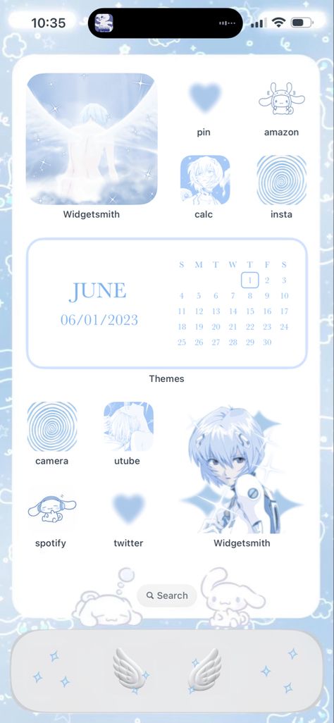 Ios16, ios15, ios14, aesthetic, blue, layout, icon, widget, anime, rei ayanami, cinnamoroll, sanrio, cute, phone, anime, pastel Cinnamoroll Widget Long, Cute Layout Iphone, Blue Ios 16 Homescreen Ideas, Angel Phone Theme, Pastel Blue Widgets, Blue Phone Layout Ideas, Cinnamoroll Homescreen Layout, Aesthetic Ios 16 Layout, Blue Phone Widget