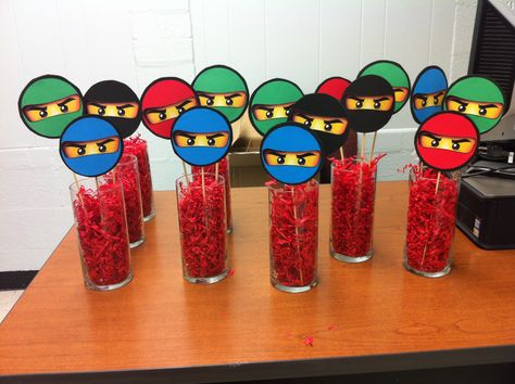 Lego ninjago party table decorations! So easy to make! Ninjago Party Decorations, Lego Ninjago Party, Lego Ninjago Birthday, Ninjago Birthday Party, Ninja Birthday Parties, Ninjago Birthday, Ninjago Party, Nerf Party, Ninja Birthday