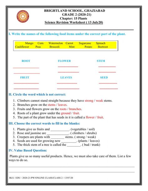 Plants online worksheet for GRADE-2 Uses Of Plants Worksheet, Plants Worksheets For Grade 1, Evs Worksheets For Grade 2, Evs Worksheet, Live Worksheet, Plants Worksheets, Science Revision, Worksheets For Class 1, Basic Science