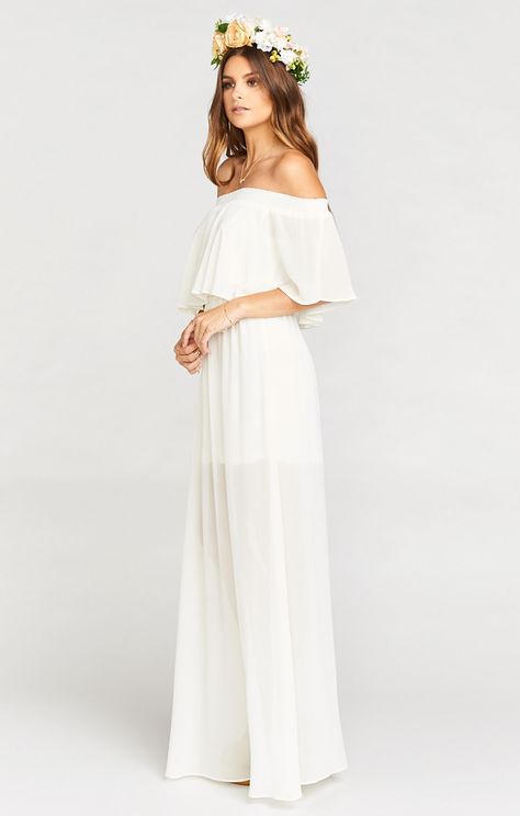 Hacienda Maxi Dress ~ Wedding Cake Chiffon   | Show Me Your MuMu Mumu Bridesmaid Dresses, Modern Bridesmaid, Pregnant Wedding Dress, Off Shoulder Maxi Dress, Dresses Boho, Mumu Dress, Maxi Dress Wedding, Show Me Your Mumu, Versatile Dresses