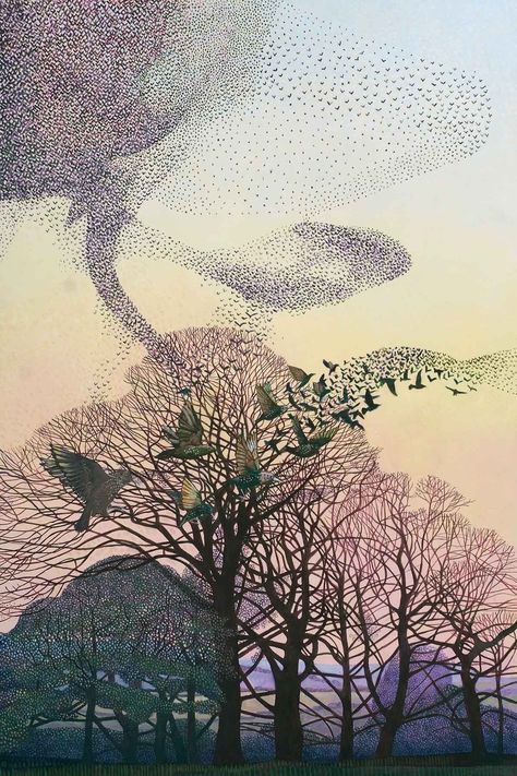 Mumeration-Over-Lanhydrock-Park-II Art Et Illustration, Contemporary Fine Art, British Art, British Artist, Bird Art, Painting Inspiration, Landscape Art, Painting & Drawing, The Sky