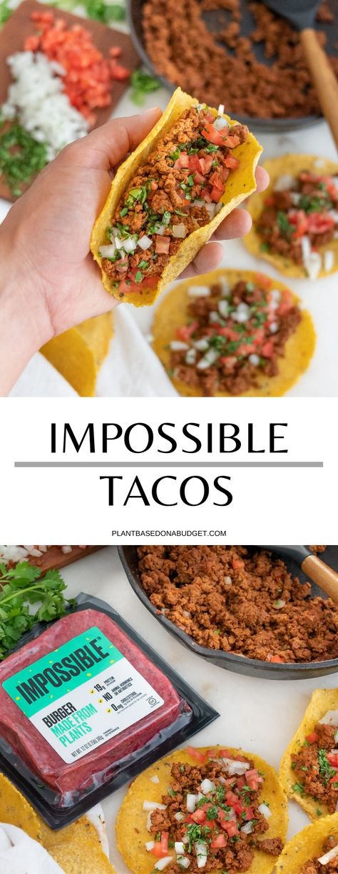 Impossible Taco Meat, Impossible Meat Tacos, Impossible Burger Recipes, Impossible Beef Recipes, Vegan Impossible Meat Recipes, Impossible Tacos, Impossible Burger Recipe Ideas, Impossible Meat Recipes, Impossible Meatballs