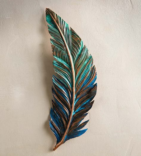 Artisan-Made Floating Feather Metal Wall Art Collection | VivaTerra Metal Feather Wall Decor, Feather Sculpture, Floating Feather, Art Collection Wall, Feather Wall Decor, Metal Feather, Weather Instruments, Ceramic Art Sculpture, Bird Carving