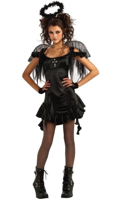 Goth Girl Dark Angel Halloween Costume, Dark Angel Costume, Costumes For Teenage Girl, Teen Halloween, Halloween Costumes For Teens Girls, Gothic Angel, Black Halloween Dress, Holloween Costume