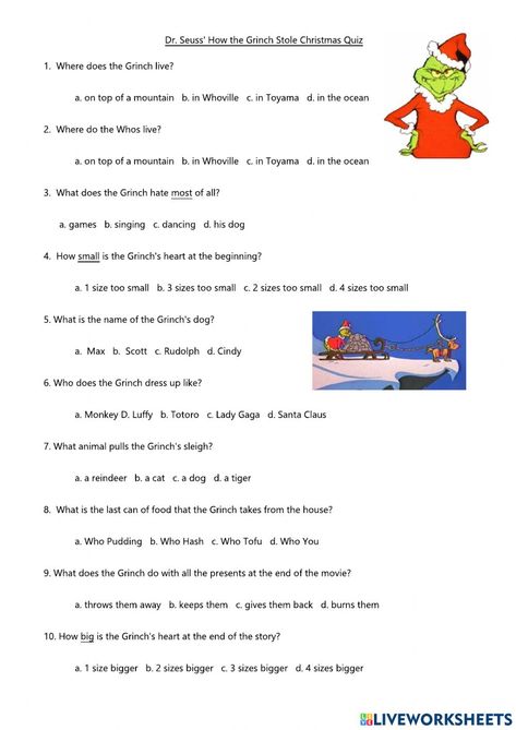 Grinch Day At School 3rd Grade, Grinch Lesson Plans Activities, Grinch Reading Activities, Grinch Activity For Kids, The Grinch Worksheets, Grinch Worksheets Free Printable, The Grinch Activities, Grinch Worksheets, Grinch Activities