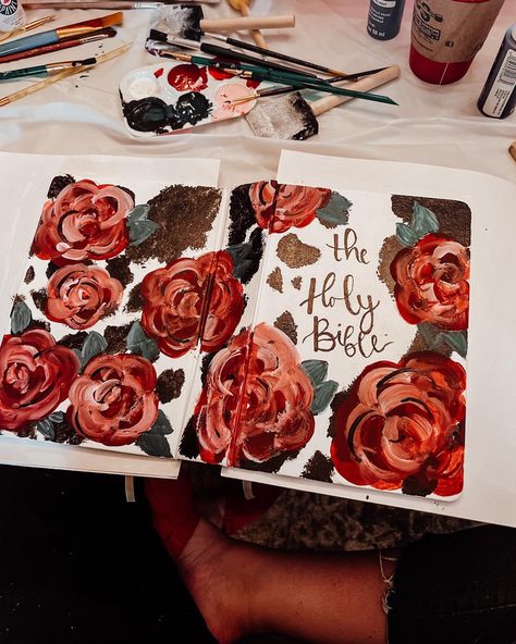 Painting Your Bible Cover, Hand Painted Bible Cover Ideas, Cow Print Bible Cover, Bible Painted Cover, Hand Painted Bible Cover, Hand Painted Bible, Bible Covers, Bible Time, Cow Print