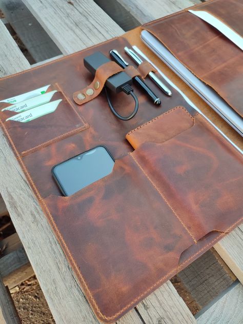 Leather Macbook Organizer Laptop Organization, Earphone Holder, Leather Padfolio, Earphones Holder, Leather Organizer, Leather Laptop Case, Leather Folder, Macbook Pro 13 Case, Leather Organization