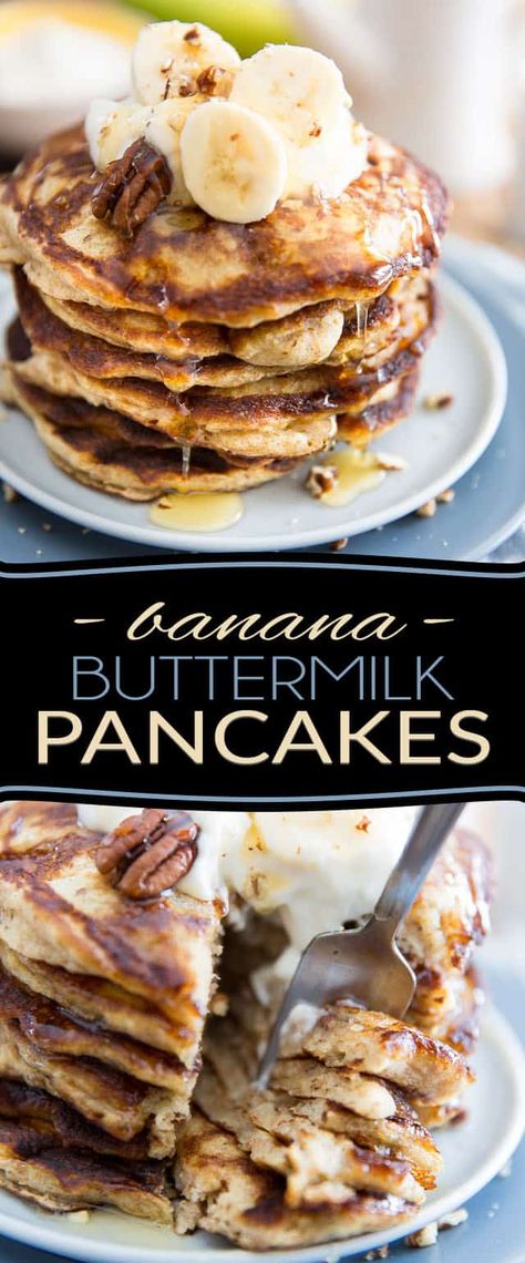 Banana Buttermilk Pancakes, Buttermilk Banana Pancakes, Buttermilk Pancakes Easy, Indian Pudding, Banana Butter, Banana Buttermilk, Pancakes From Scratch, Pancakes Healthy, Buttermilk Pancakes