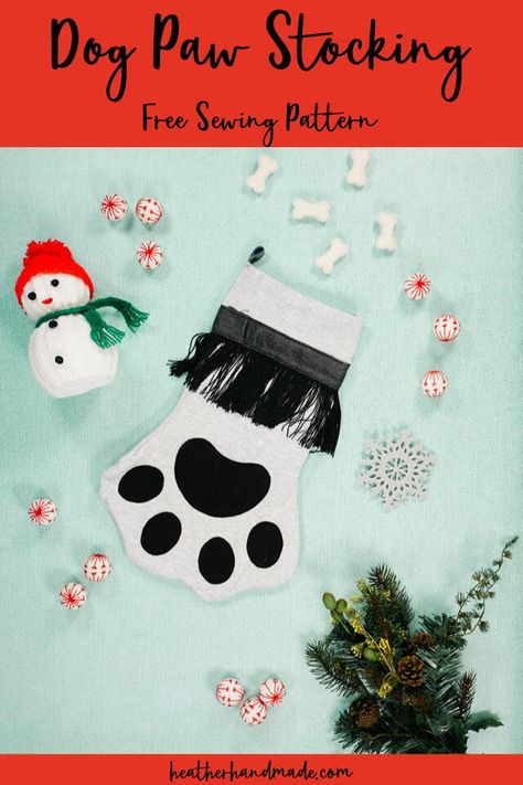 Learn how to make a dog paw stocking with a free sewing pattern. This is a great pet Christmas stocking and works for cats or dogs! I designed this pattern to look like a paw and to be a similar size to traditional stockings so that it’ll fit in with the family’s stockings. Our stockings are upcycled from sweaters so the paw stocking you see in the photos is that design, but the free pattern I share has a cuff at the top to look like a traditional stocking. It just means I need to make another s Paw Stocking, Christmas Stocking Pattern Free, Stocking Pattern Free, Sewing Christmas, Christmas Sewing Projects, Christmas Stocking Pattern, Christmas Craft Projects, Pet Christmas, Handmade Christmas Crafts