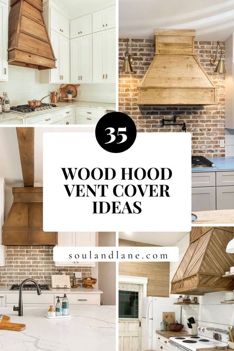 Breathe new life into your kitchen with our selection of wood hood vent cover ideas. These designs are not just functional; they are a statement of style and warmth. Imagine the rich textures and natural colors of wood blending seamlessly with your kitchen's decor, turning a simple vent hood into a striking feature. Whether you prefer a rustic charm or a sleek, modern look, we'll guide you through the forest of possibilities to find the perfect wood vent cover that makes your kitchen feel more i Wood Hood Cover Kitchen, Farmhouse Stove Hood Ideas, Faux Oven Hood, Farmhouse Range Hood Ideas Wood, Decorative Hood Over Stove, Stained Vent Hood With White Cabinets, Wood Exhaust Hood Kitchen, Custom Range Hood Cover, Wood Stove Hoods Ideas