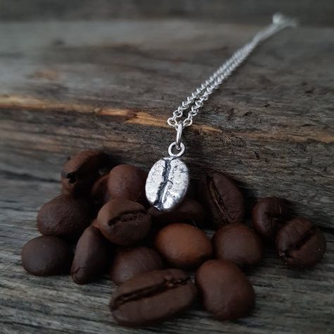 Bean Earrings, Bean Necklace, Coffee Jewelry, Coffee Bean Earrings, Homemade Necklaces, Silver Metal Clay, Gift Box For Men, Tiny Pendant, Resin Charms