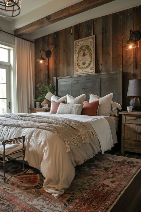 Rustic Modern Bedroom Master Suite, Affordable Apartment Decor, Farm Bedroom, Cozy Guest Rooms, Country Style Bedroom, Farmhouse Bedroom Decor Ideas, Western Bedroom Decor, Small Bedroom Remodel, Western Rooms