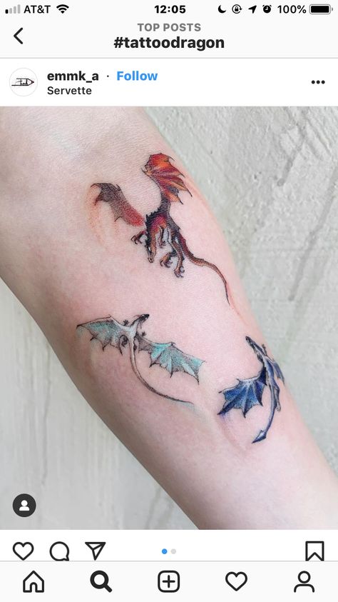 Three Dragons, Small Dragon Tattoos, Small Dragon, Bookish Tattoos, Dragon Tattoo For Women, Anklet Tattoos, Sweet Tattoos, Dragon Tattoo Designs, Minimal Tattoo