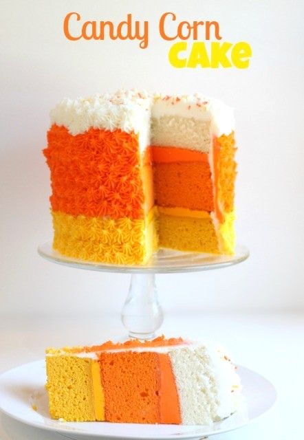 Candy-Corn-Cake Candy Corn Cake Ideas, Candy Corn Desserts, Candy Corn Cake, Candy Corn Recipe, Halloween Cakes Easy, Halloween Cake Recipes, Corn Cake, Spooky Spooky, Halloween Sweets