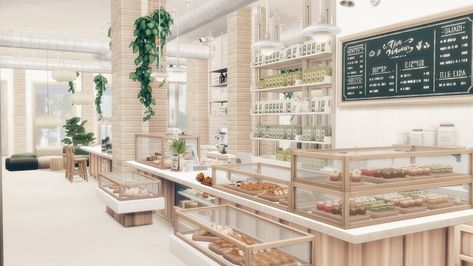 JAKKUUSIM - WILLOW CREEK CAFE + BAKERY separated version lot... Sims4 Cafe Cc, Sims 4 Bakery Mod, Sims 4 Bakery Interior, Sims Bakery Build, Sims4 Bakery, Sims Bakery, Ts4 Bakery Cc, Sims 4 Bakery Build, Sims 4 Functional Bakery Cc