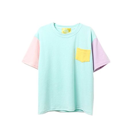 Women Summer Patchwork Pastel Tops Tees Pocket Design (Blue) Pastel Tops, Aesthetic Outfits Vintage, Color Block Shirts, Streetwear Essentials, Hipster Mens Fashion, Y2k Aesthetic Outfits, Y2k Outfits, Blue Tee, Blue T Shirt