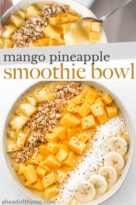 Mango Pineapple Smoothie Bowl, Tropical Smoothie Bowl, Smoothie Bowls Recipe Easy, Smoothie Bowl Recipe Healthy, Bowl Recipes Easy, Mango Pineapple Smoothie, Acai Bowls Recipe, Breakfast Smoothie Bowl, Resep Smoothie