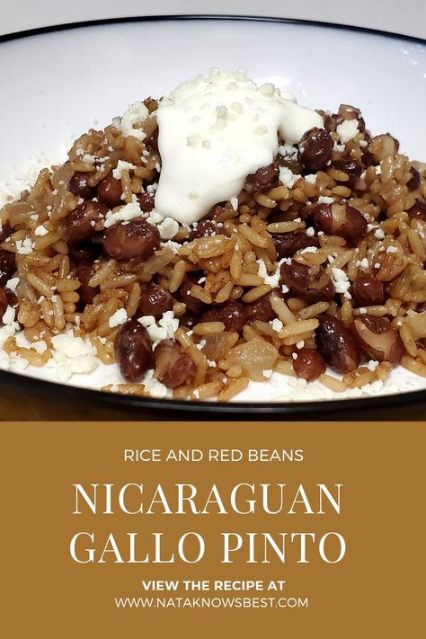 Nicaraguan Gallo Pinto is a type rice and bean dish fried together using onions and green peppers. Gallo Pinto Recipe Nicaraguan, Central American Food Recipes, Nicaraguan Rice, Nicoya Recipes, Nicaraguan Food Recipes, Rice With Red Beans, Gallo Pinto Recipe, Nicaraguan Culture, Nicaraguan Recipes