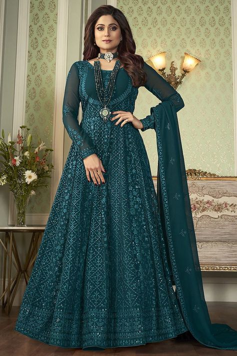 Long Anarkali Gown, Georgette Anarkali Suits, Green Anarkali, Blue Anarkali, Indian Anarkali, Georgette Anarkali, Long Anarkali, Designer Anarkali Suits, Abaya Style