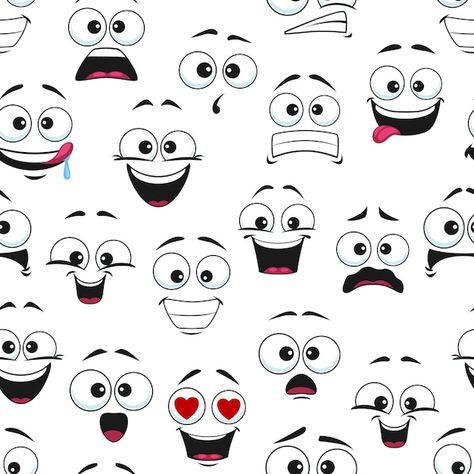 Premium Vector | Cartoon happy faces with different expressions. vector illustrations Happy Cartoon Face, Happy Faces Drawings, Happy People Drawing, Laughing Expression Drawing, Cartoon Face Expressions, Smile Drawing Reference, Happy Face Cartoon, Happy Face Drawing, Comic Doodle