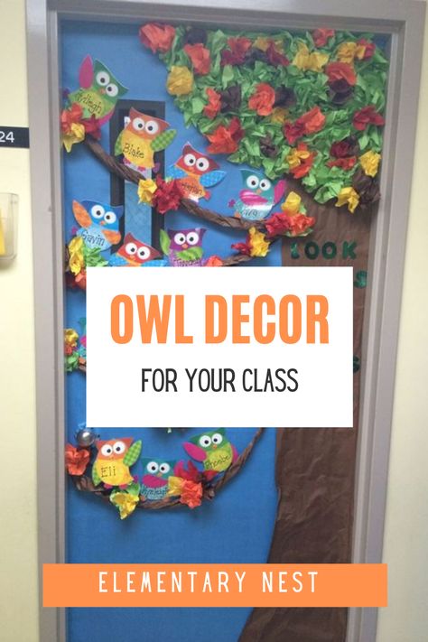 Owl Classroom Door Ideas, Owl Bulletin Board Ideas For School, Owl Bulletin Board Ideas, Owl Classroom Door, Owl Door Decorations, Owl Classroom Decor, Owl Bulletin Boards, Halloween Door Decorations Classroom, Owl Activities