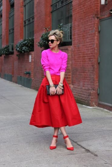 Ropa Color Neon, Red Skirt Outfits, Cute Valentines Day Outfits, Color Blocking Outfits, Trendy Skirts, Red Dress Outfit, Red Skirt, Colour Blocking, Valentines Outfits