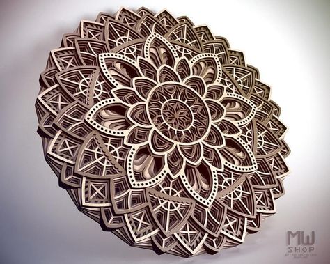 Laser Cut Decorative Circular Layered Mandala Digital Mandala, Laser Cut Decor, Layered Mandala, Mandala Wall Decor, 3d Cnc, Router Machine, Layered Art, Mandala Vector, Laser Cnc