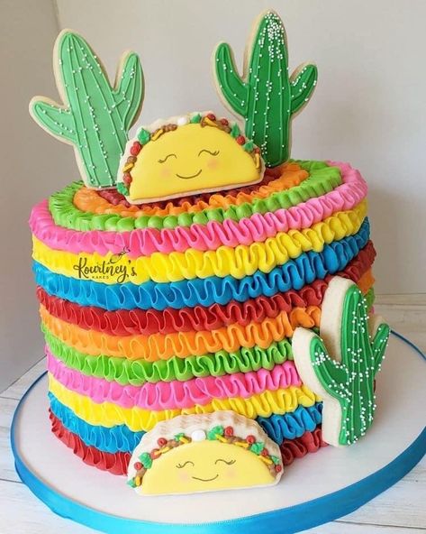 Three Esta Birthday Party, Mexican Themed Cakes, Cactus Cookies, Taco Twosday, Mexican Birthday Parties, 2nd Birthday Party For Girl, Fiesta Cake, Fiesta Birthday Party, Mexican Birthday