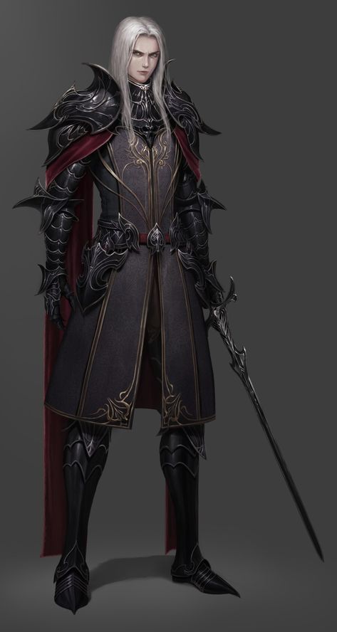 White Knight Fantasy Art, Vampire Armor, Knight Character Art Male, Vampire Hunter Character Design, Eldritch Knight Character Art, Undead Knight Fantasy Art, Dark Armor Fantasy, Dark Lord Armor, Vampire Warrior