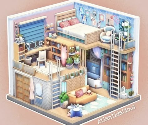 Pixel Room Decor, Dollhouse Sims 4, The Sims 4 Dollhouse, Sims 4 Dollhouse Build, Aesthetic Sims 4 House, Sims Dollhouse, Pastel Dollhouse, Sims 4 Dollhouse, Sims 4 Bedroom Ideas