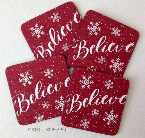 Diy Christmas Coasters, Letterpress Coasters, Diy Thrift Store Crafts, Christmas Presents For Friends, Frugal Christmas, Coaster Crafts, Money Frugal, Tile Crafts, Thrift Store Crafts