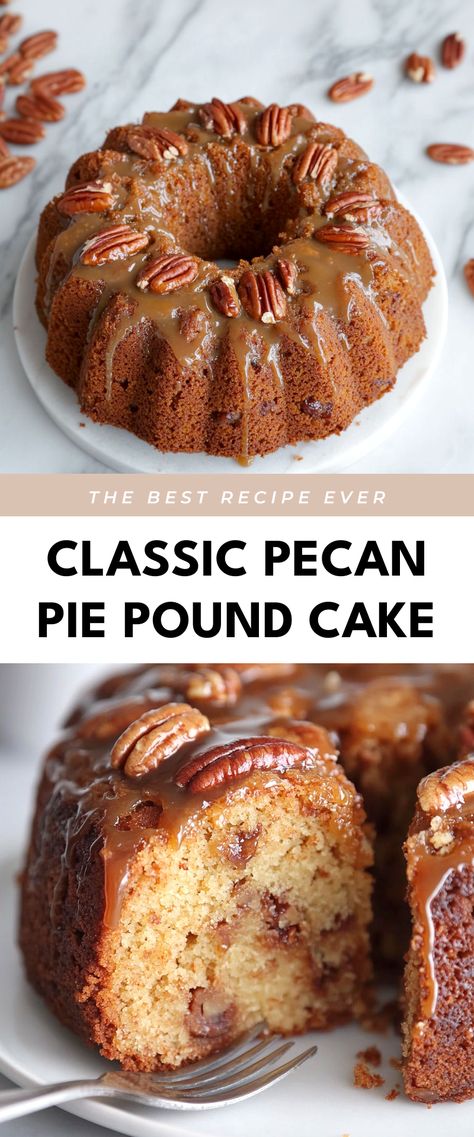 Image for Classic Pecan Pie Pound Cake Pecan Pie Loaf, Maple Pecan Pound Cake, Turtle Pound Cake, Pecan Pound Cake Recipes Moist, Thanksgiving Pound Cake, Desserts That Go With Seafood, Pecan Pie Cake Recipe Easy, Pecan Cake Filling, Marble Pound Cake Recipe