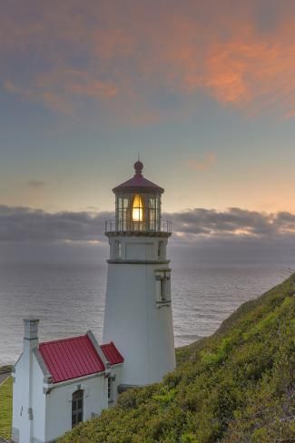 size: 24x16in Photographic Print: Heceta Head Lighthouse at Sunset Near Florence, Oregon, USA by Chuck Haney : Cute Cottage Exterior, Heceta Head Lighthouse, Lighthouse Inspiration, Florence Oregon, Famous Lighthouses, Lighthouses Photography, Lighthouse Print, Lighthouse Photos, Lighthouse Pictures