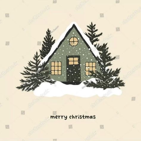 Snowy House Painting, A Frame Illustration, Snowy House Drawing, Christmas Digital Illustration, Christmas Cottage Illustration, Christmas Houses Drawings, Christmas Houses Illustration, Winter House Drawing, Winter Drawings Christmas