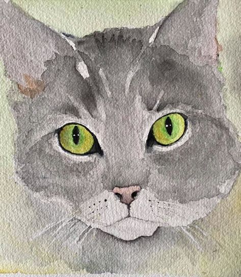 Grey Cat Painting Easy, Gray Cat Watercolor, How To Paint A Cat, Watercolour Cat, Cat Art Painting, Cat Portrait Painting, Cats Art Drawing, Whimsical Art Paintings, Watercolor Paintings For Beginners