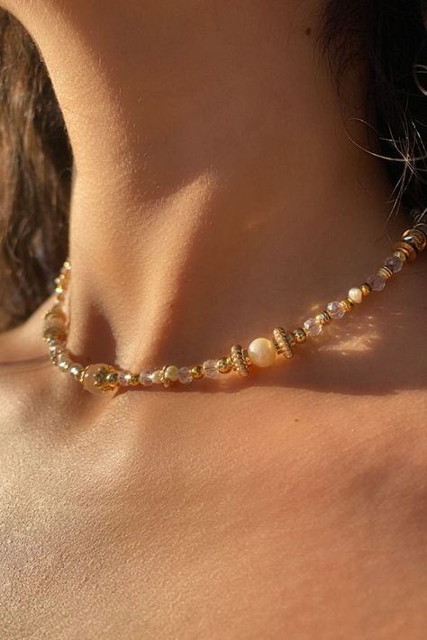 Crystal Bead Necklace, Gemstone Beaded Necklace, Real Pearls, Stone Crystal, Pearl Choker, Clear Quartz Crystal, Freshwater Pearl Necklaces, Quartz Necklace, Beaded Choker