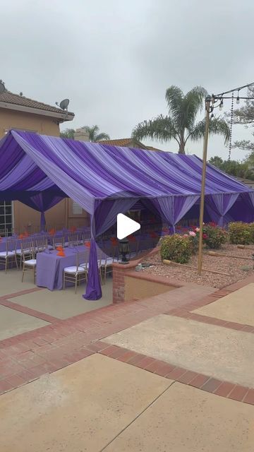 Party Powers | Event Rentals, Tent Draping, Balloons & More on Instagram: "20x30 & 20x20 Naked Tent Drapes 💜 . What’s naked tent draping?  It’s a tent frame with pole covers but with no tarp on top so the drapes can be seen from the outside.  . #hennaparty #mehndiparty #naked #tent #frame #draping #purple #lilac #drapes" Pooh Wedding, Party Tent Decorations, Outdoor Tent Party, Tent Draping, Mehndi Party, Diy Canopy, Tent Decorations, Henna Party, Tent Poles