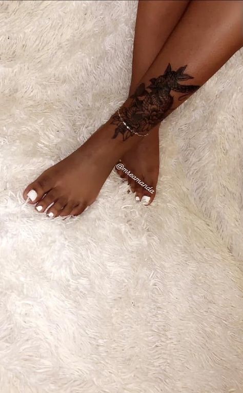 Baddie Ankle Tattoos, Calf Ankle Tattoo, Foot Tats For Women, Foot Tattoos For Women Black Woman, Foot Tatoos Woman, Front Calf Tattoos For Women, Foot Ankle Tattoos For Women, Leg Ankle Tattoo, Cute Foot Tattoos For Women