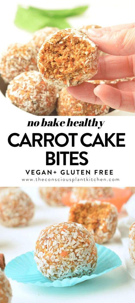 Vegan Protein Snacks, Carrot Cake Bites, Vegan Energy Balls, Energy Bites Recipes, Healthy Carrot Cakes, Vegan Carrot Cakes, Desserts Vegan, Cake Bites, Healthy Bites