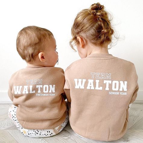 Family Sweatshirts, Personalized Crew Neck Tops For Family Matching, Customizable Family Matching Cotton Sweatshirt, Family Matching Custom Text Sweatshirt, Family Matching Crew Neck T-shirt With Custom Print, Matching Sibling Hoodies, Green Jumpers, University Style, Kids Jumpers