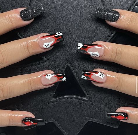 Spooky Valentines Day Nails, Duo Nails, Ghost Face Nails, Regular Nails, Ongles Halloween, Ghost Nails, Future Nails, Kylie Nails, Black Halloween Nails