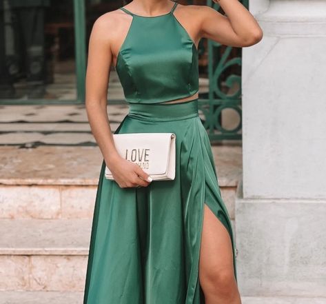 2 Piece Wedding Outfit Guest, Two Piece Satin Dress, Two Piece Dress Wedding Guest, 2 Piece Wedding Guest Outfit, Weeding Guest Outfit, Crop Top Elegante, Two Piece Formal Dresses, Two Piece Wedding Dress, Look Formal