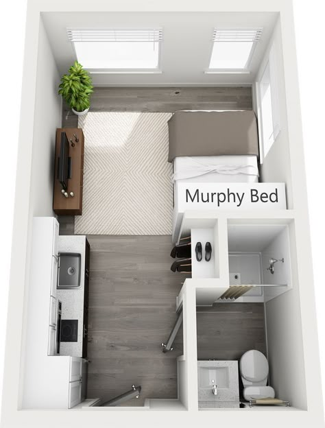 Mini Apartment Ideas, Tiny Apartment Ideas Space Saving, Small Apartment Layout, Small Apartment Plans, Studio Apartment Floor Plans, Apartemen Studio, Mini Bedroom, Studio Apartment Living, Tiny House Layout