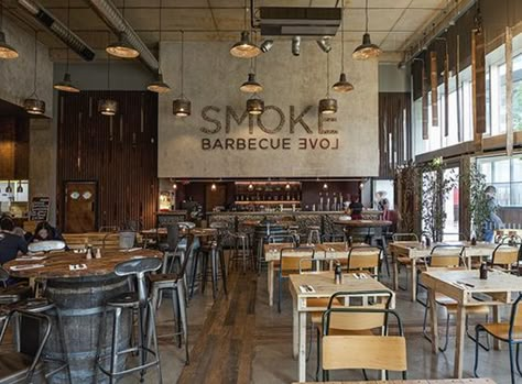 Cycling Cafe, Bbq Restaurant Design, Ramen Kitchen, Rustic Restaurant Interior, Steakhouse Design, Resturant Decor, Restaurant Design Rustic, Restaurant Grill, Bbq House