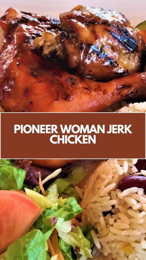 Pioneer Woman Jerk Chicken is made with olive oil, lime juice, soy sauce, ground allspice, dark brown sugar, fresh thyme, kosher salt, black pepper, cinnamon, nutmeg, garlic, scallions, jalapenos, and ginger. This delicious jerk chicken recipe creates a flavorful dinner that takes about 1 hour 30 minutes to prepare and can serve up to 8 people. Jerked Chicken Recipe, Caribbean Jerk Chicken Recipe, Smoked Jerk Chicken, Pioneer Woman Recipes Chicken, Easy Jerk Chicken Recipe, Jerk Chicken Marinade, Jerk Chicken And Rice, Pioneer Kitchen, Jerk Chicken Recipe