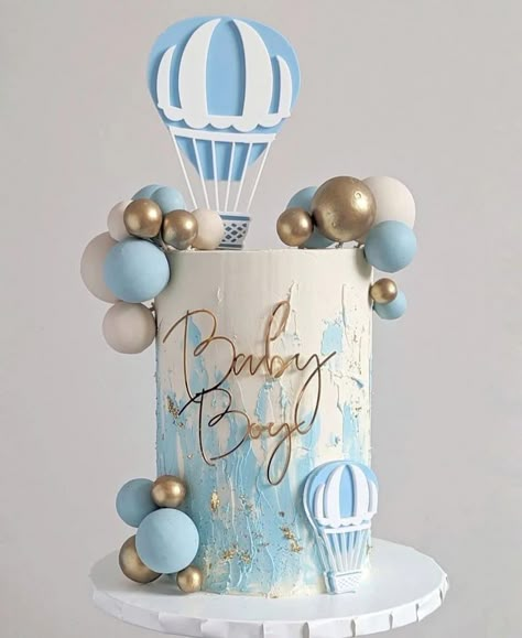 Hot Air Balloon Baby Shower Cake, Baby Boy Christening Cake, Baptism Cake Ideas, Blue Baby Shower Cake, Christening Cake Boy, Bear Baby Shower Cake, Safari Baby Shower Boy, Hot Air Balloon Cake, Ideas Bautizo