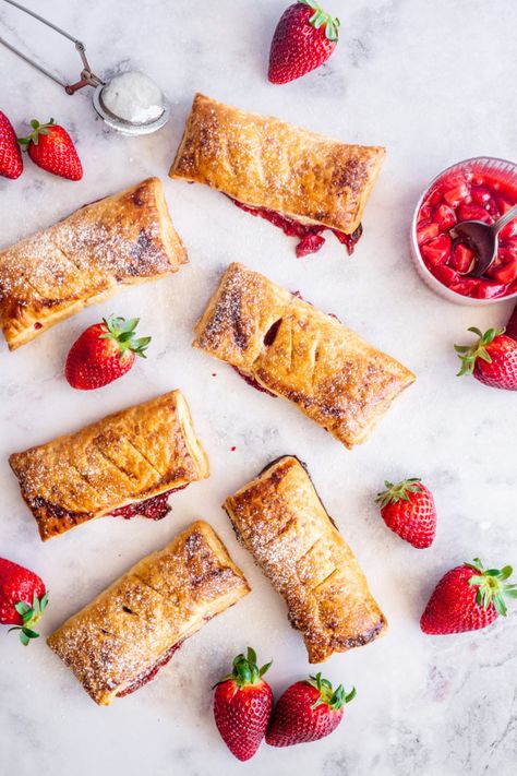 Puff Pastry Strawberry Turnovers - The Classy Baker Homemade Strawberry Filling, Strawberry Turnovers, Vegan Strawberry Muffins, Strawberry Filled Cupcakes, How To Store Strawberries, Turnover Recipes, Deserts Easy, Pastry Brush, Strawberry Muffins